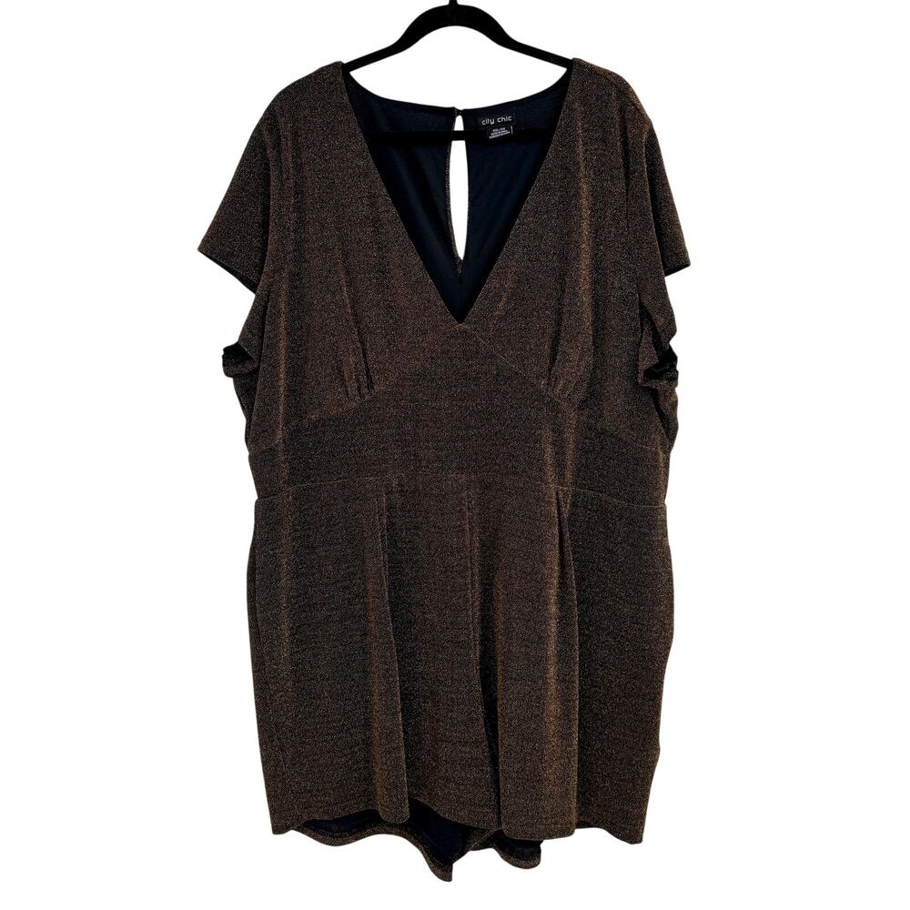City Chic Women's Plus Size Glitz Playsuit Romper Shimmer Gold Size 24